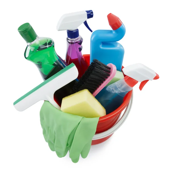 Cleaning products in bucket — Zdjęcie stockowe