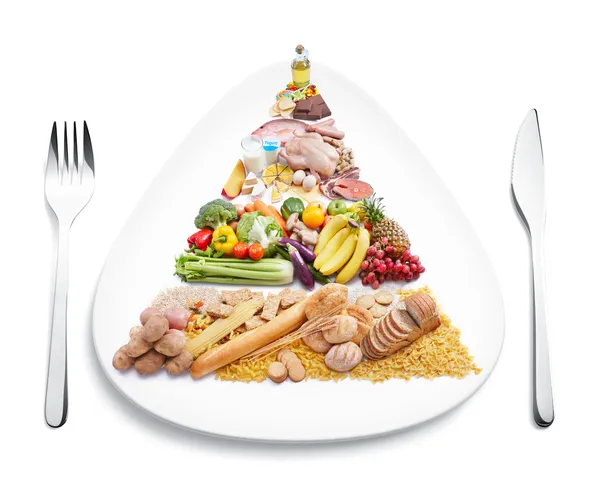 Potravinová pyramida na desce — Stock fotografie