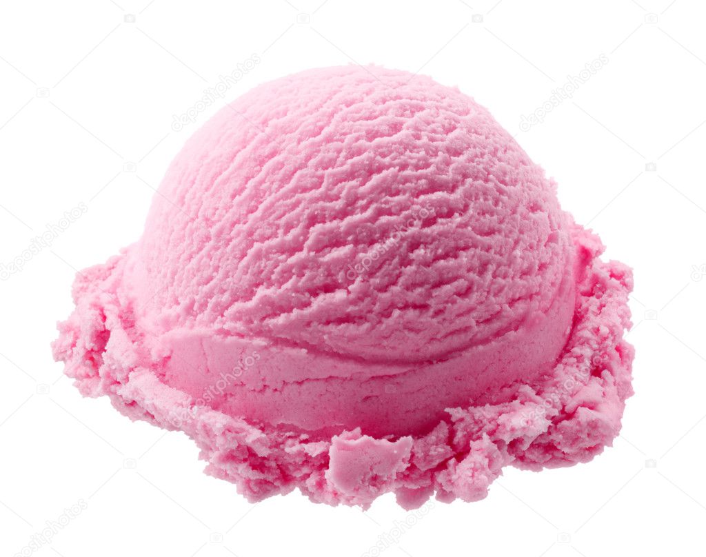 Strawberry Pink Ice Cream Scoop Background Macro Shot Stock Photo
