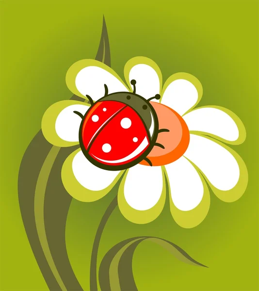 Lieveheersbeestje en bloem — Stockvector