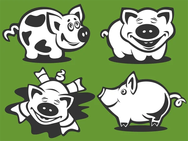 Quattro maiali dei cartoni animati — Vettoriale Stock