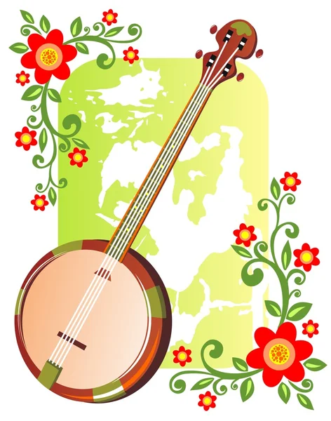 Banjo mit Blumen — Stockvektor