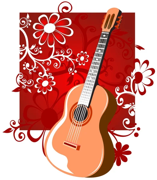 吉他与鲜花 — 图库矢量图片