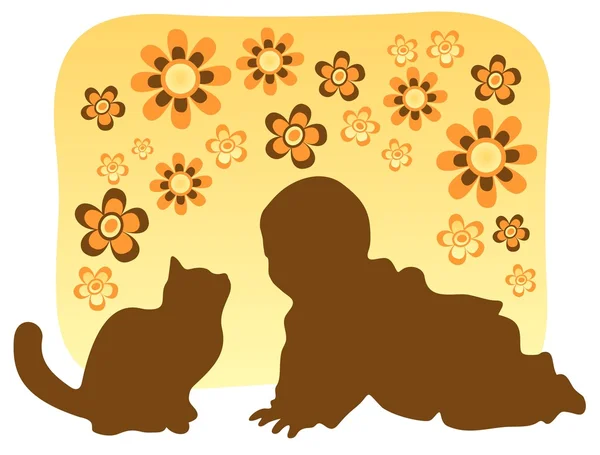 Кошка и ребенок — стоковый вектор