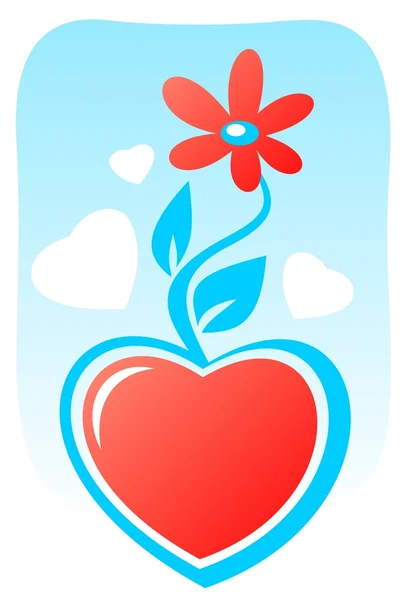 Corazón de dibujos animados con flor —  Fotos de Stock