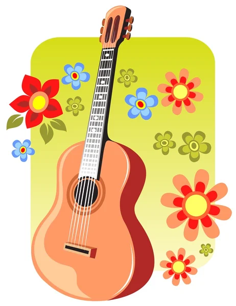 Guitarra y flores — Foto de Stock