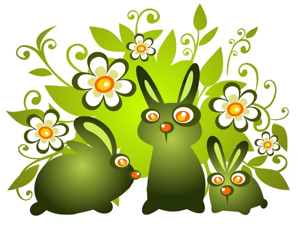 Tavşanlar ve çiçekler — Stok Vektör