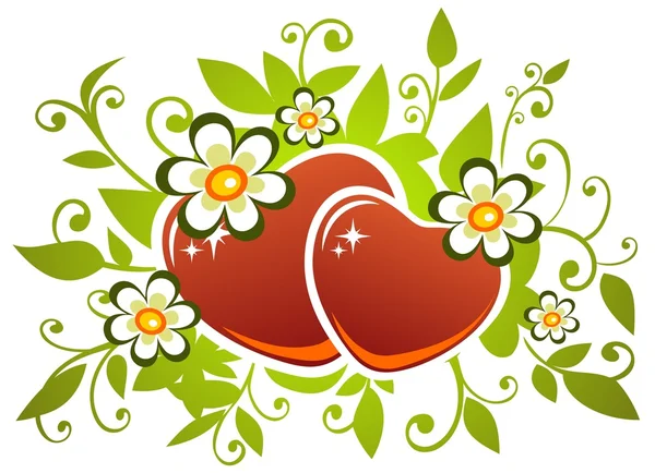 Dois corações e flores — Vetor de Stock