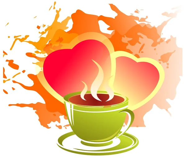 Corazones y taza de té — Foto de Stock
