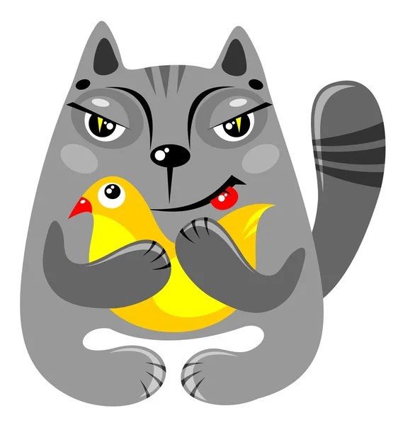 Chat avec oiseau — Image vectorielle