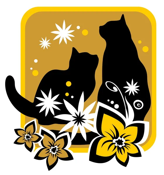 Kočky a květiny — Stockový vektor