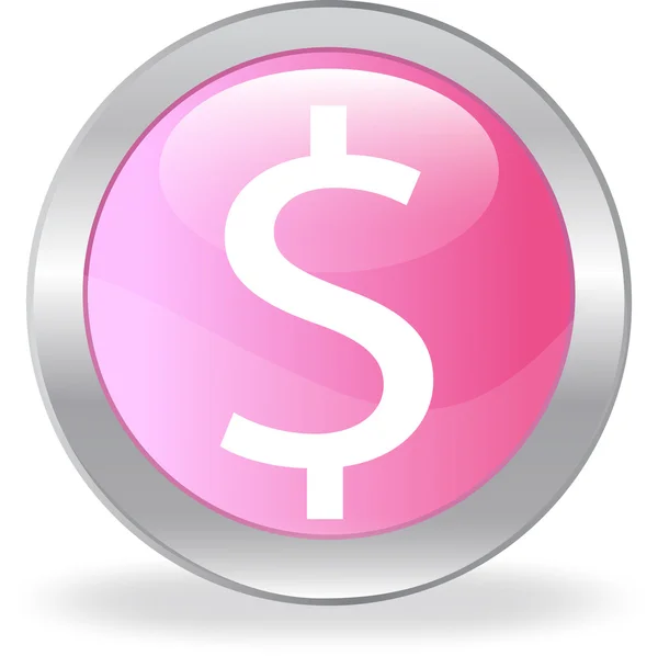 El botón rosa con un símbolo de dólar — Vector de stock
