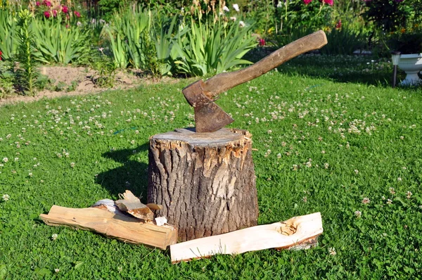 斧头和木柴 — 图库照片