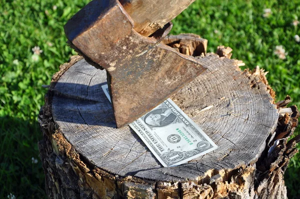 One dollar and axe — Stock Photo, Image