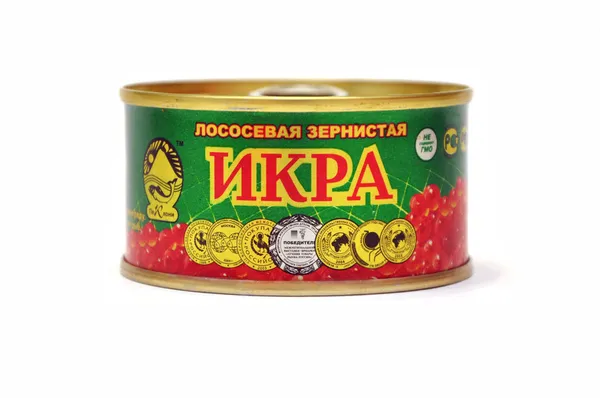 Caviar rojo en el recipiente de metal — Foto de Stock