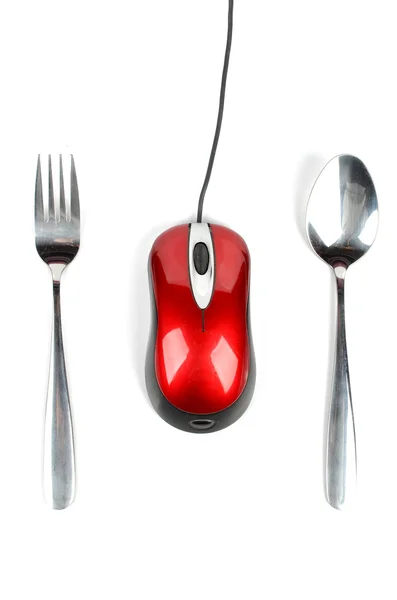 Table ware and computer mouse — Stock Photo, Image
