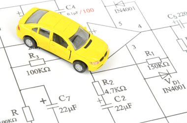 Circuit diagram and toy car clipart