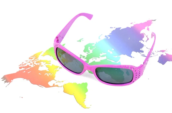 Óculos de sol e mapa do mundo — Fotografia de Stock