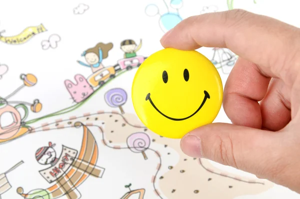 Children's drawing and smiling face — Stock Photo, Image