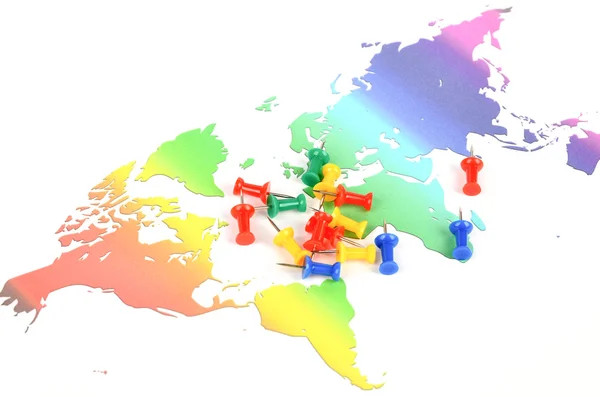 Mapa do mundo e pushpin — Fotografia de Stock