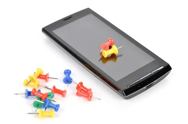 Smart phone e pin push — Foto Stock