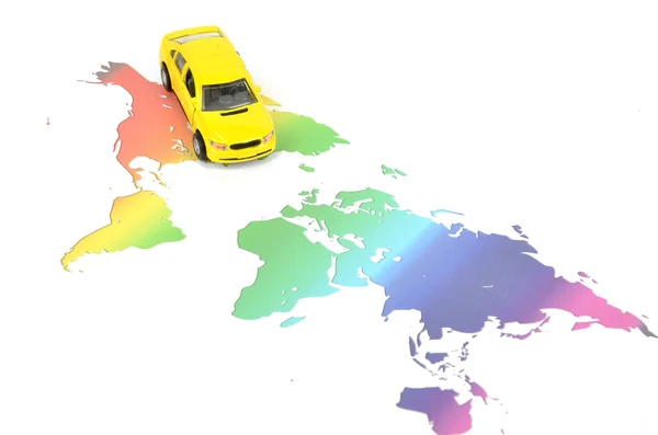 おもちゃの車と世界地図 — ストック写真