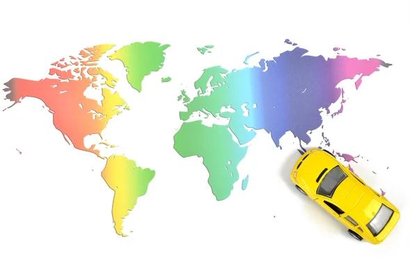 Toy car and world map — Stock Photo, Image