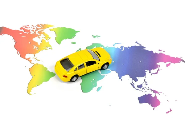 Speelgoed auto en wereld kaart — Stockfoto
