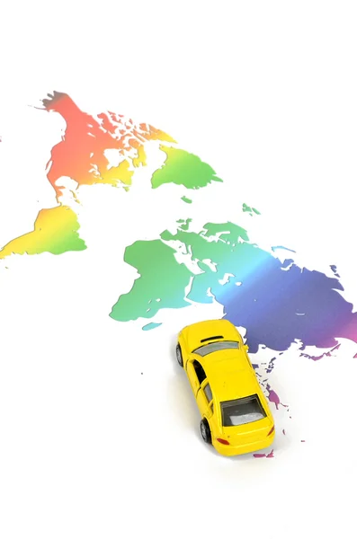 Παιχνίδι αυτοκίνητο και παγκόσμιο χάρτη — Φωτογραφία Αρχείου