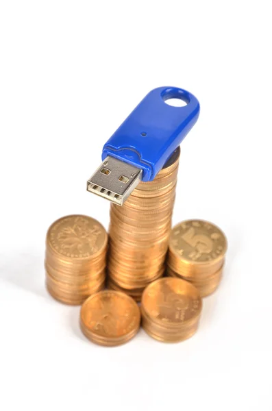 stock image Coins and USB disk