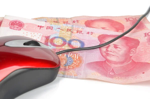 Myszy komputerowej i chińska waluta — Zdjęcie stockowe