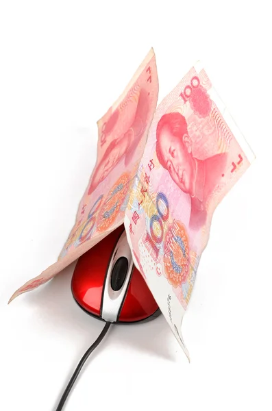 Počítačová myš a čínská měna — Stock fotografie