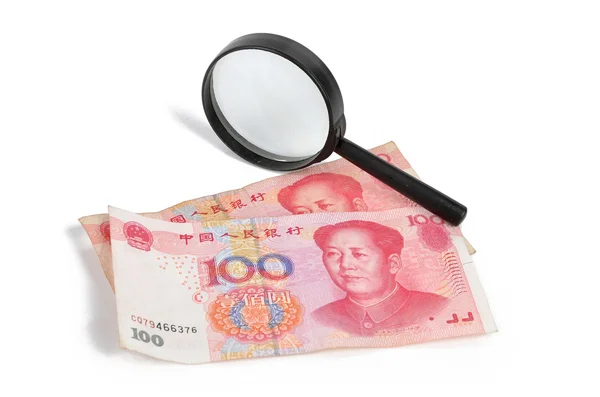 Valuta cinese e megnifier — Foto Stock