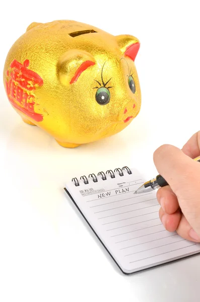 Piggy bank and notepad — Stock Photo, Image