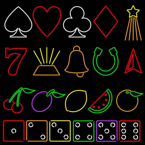 Neon szerencsejáték szimbólumok — Stock Vector