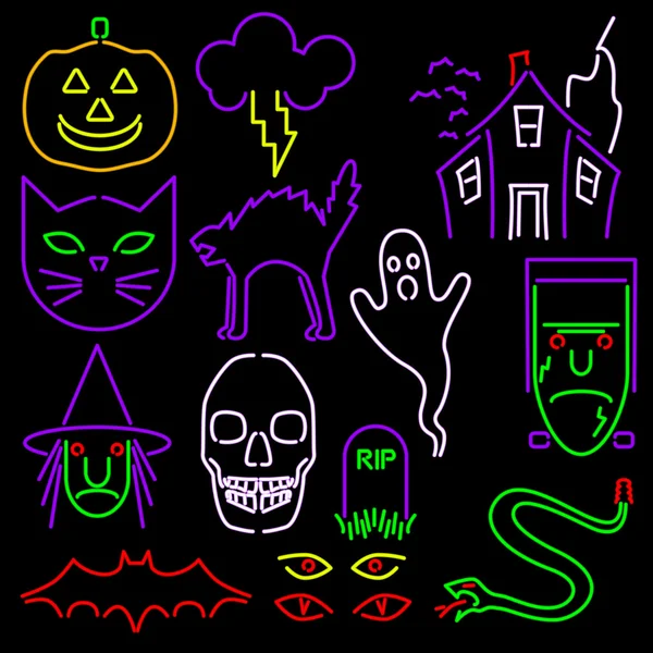 Halloween neon icons — Stock Vector