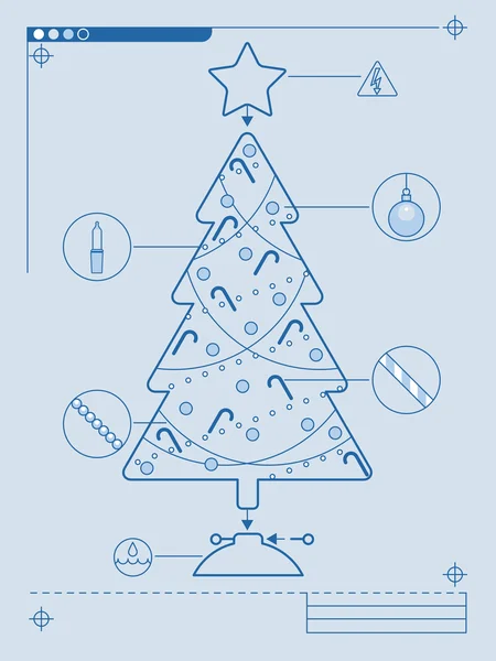 Blauwdruk kerstboom — Stockvector