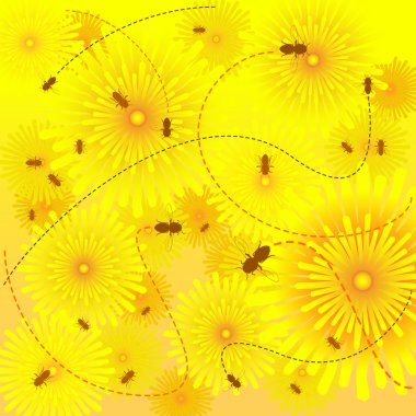 Bees in flowers clipart