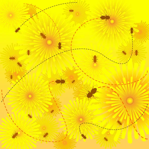 Arılar çiçekleri — Stok Vektör