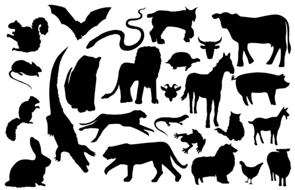 Silhouettes d'animaux terrestres — Image vectorielle