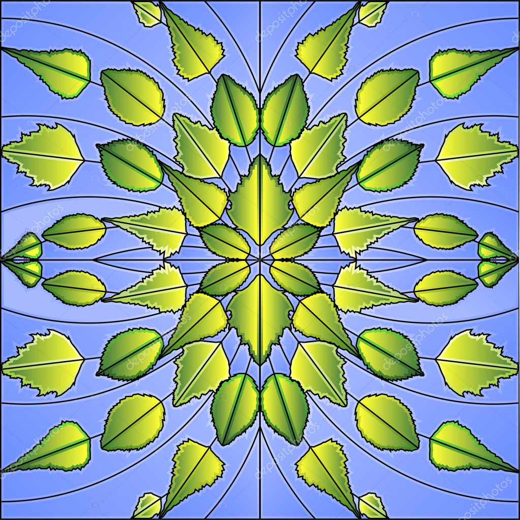Birch tree stained glass pattern Birch leaf stained glass — Stock