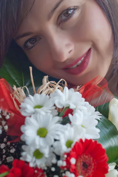 Woman face with bouquet — Stock Photo, Image