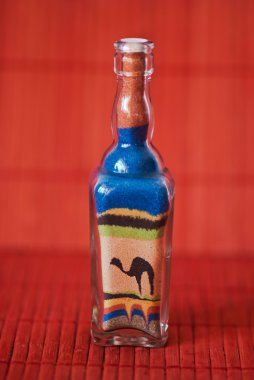 Bottle with camel of sand clipart