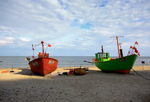 Zon, strand, schip, boot, — Stockfoto