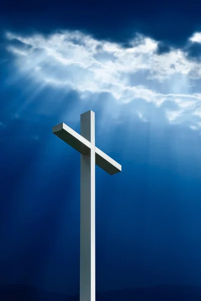 Jesus light shining down on cross — Stock Photo, Image