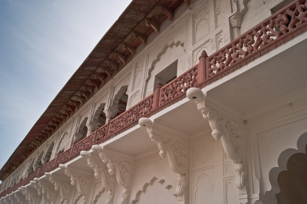 White and red Balcony in Agra Fort, Agra, India