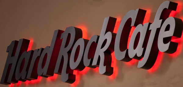 Hard Rock Cafe logo oblique closeup — Stock Photo, Image