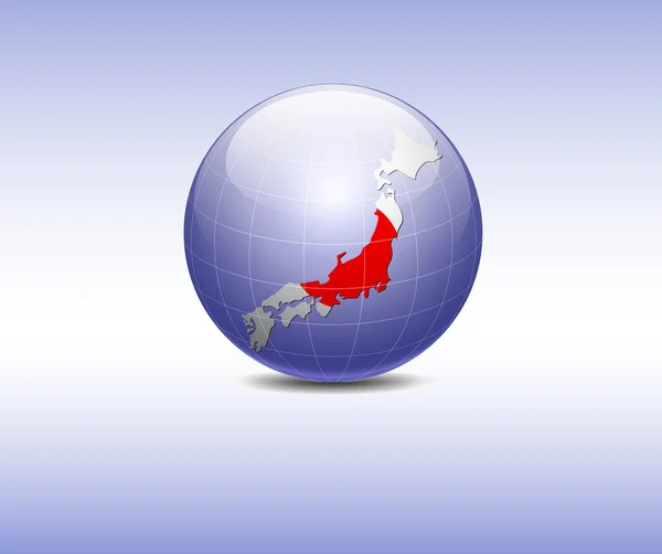 Karta över japan med flaggan i världen — Stock vektor