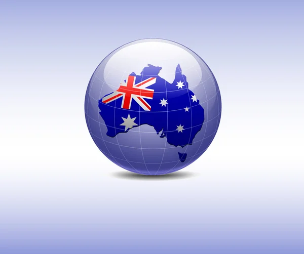 Bandera de Australia en la forma de Australia incluyendo Tasmania en el mundo — Vector de stock