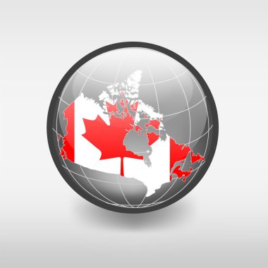 Map of Canada with flag in the globe clipart